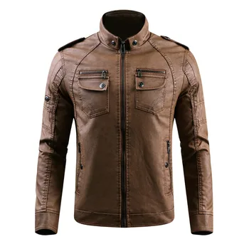 

New Winter Jacket Men Stand Collar Leather Jackets Plus Velvet Washed Retro Pu Leather Jacket Mens Thicken Warm Coats Plus Size