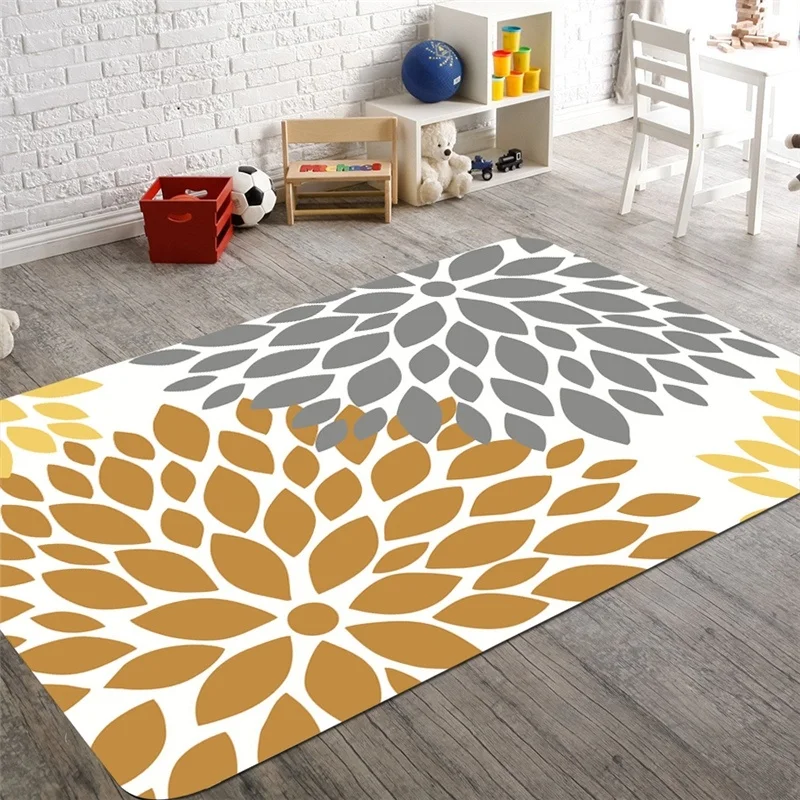 Nordic Geometric Printed Carpet Anti-Slip Absorbent Coral Velvet Floor Rug Doormat Soft Baby Playing Carpets for Living Room