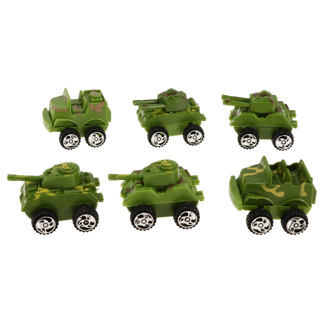 6pcs Pull Back Plastic Army Tank Model Vehicle Car Toys Soldiers Playset Accs Kids Hobbies Xmas Gifts
