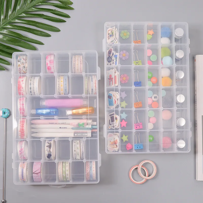 

Coloffice 36 Detachable Plastic Creative Multi-Function Tape Jewelry Small Plaid Desktop Stationery Transparent Storage Box 1PC