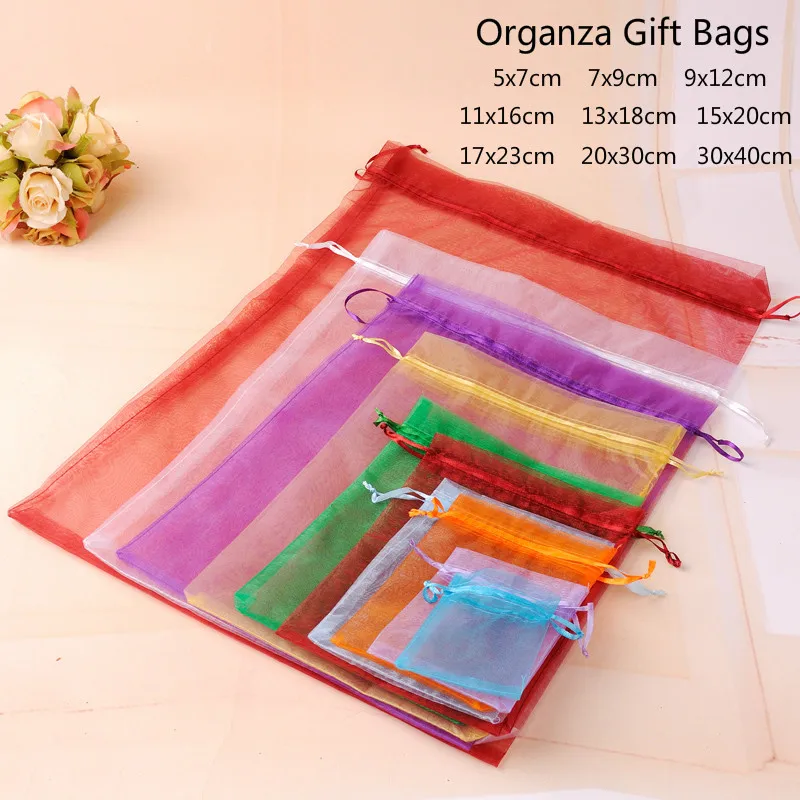10pcs (9 Size) Gift Bag Jewelry Packaging Organza Bag Pouche Jewelry Packing Bag Birthday Party Decor Wedding Christmas Supplies