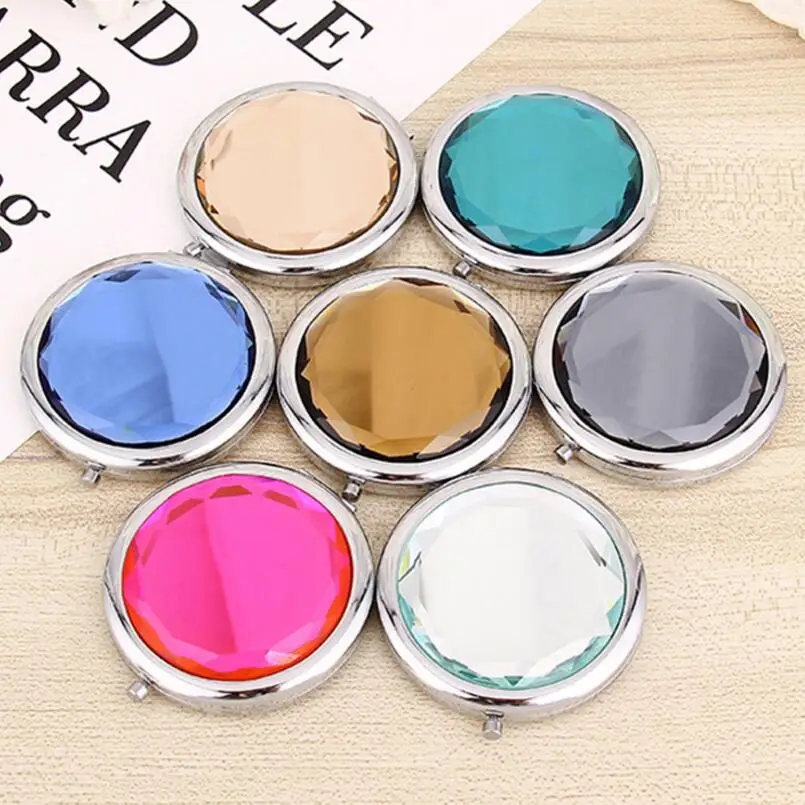 Wholesale 7cm folding makeup mirror compact mirror with crystal, metal