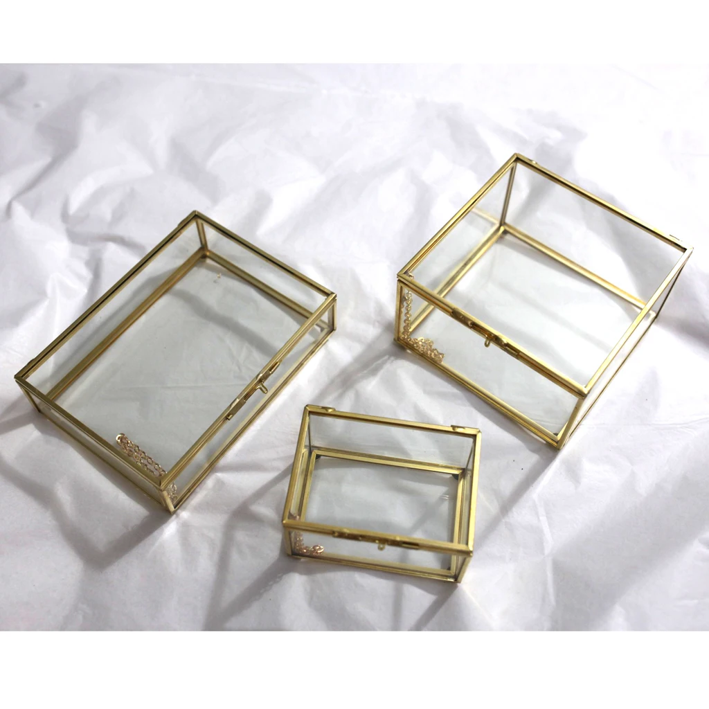 Phenovo Geometric Glass Style Jewelry Box Table Container for Displaying Jewelry Keepsakes Home Decoration