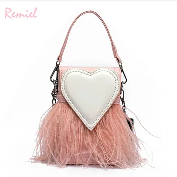 

Sweet Lady Mini Tote bag 2018 New Fashion Quality PU Leather Women's Designer Handbag Party Feather Chain Shoulder Messenger bag