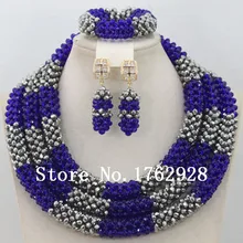 Королевский Буле 3 ряда Африканский бисер Ювелирный Набор Кристалл бусы ожерелье, набор в нигерийском стиле Свадебный Африканский Ювелирный Набор