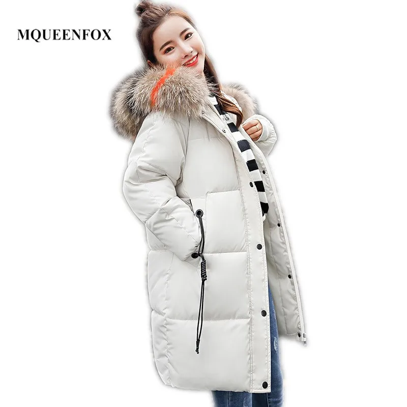 

2019 New Winter Female Jacket Coat Big Fur Collar Women's Down Jacket Long Large Size Warm Jacket Women Chaqueta Mujer