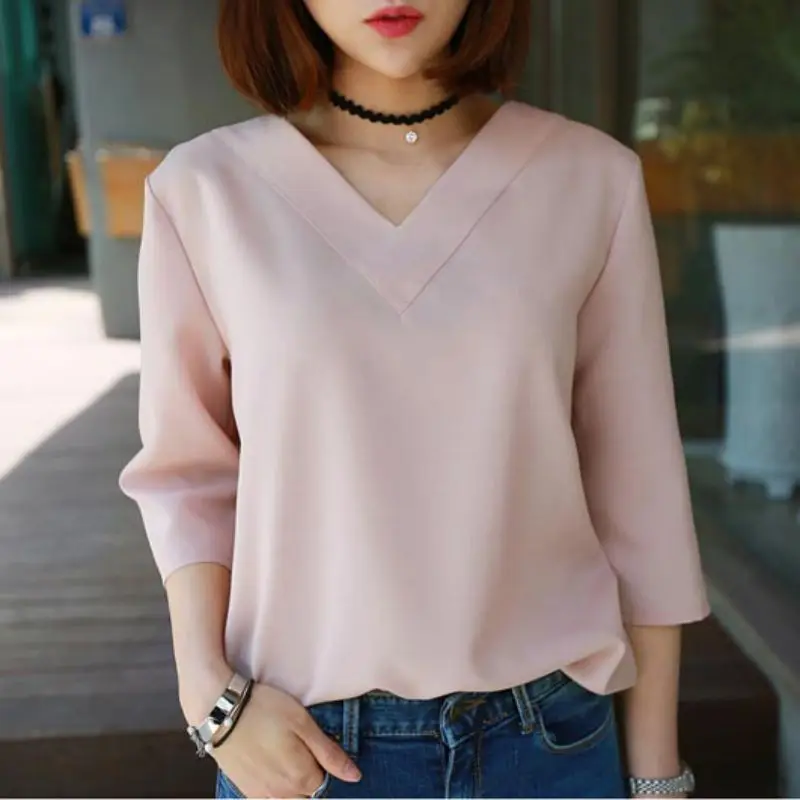 2017 Summer Tops V neck Chiffon Blouse Shirt Women Office