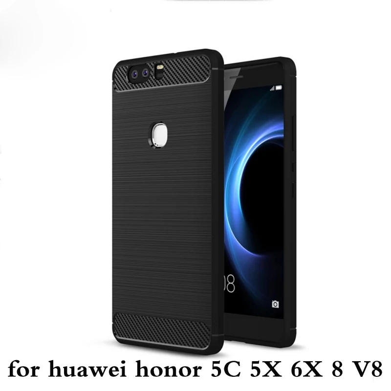 Силиконовый противоударный чехол для huawei honor 8 из углеродного волокна матовый