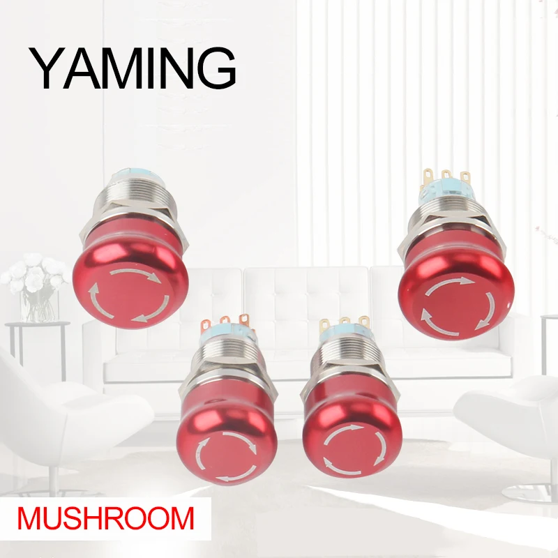 

19mm/22mm Latching Metal Waterproof aluminum Push Button Switch Red Round Mushroom Emergency Stop Button Press Button 2NO 2NC