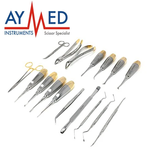 17 pieces set Dental Elevators & Periotomes - instruments scissors - forceps - extracting - etraction - crown remover