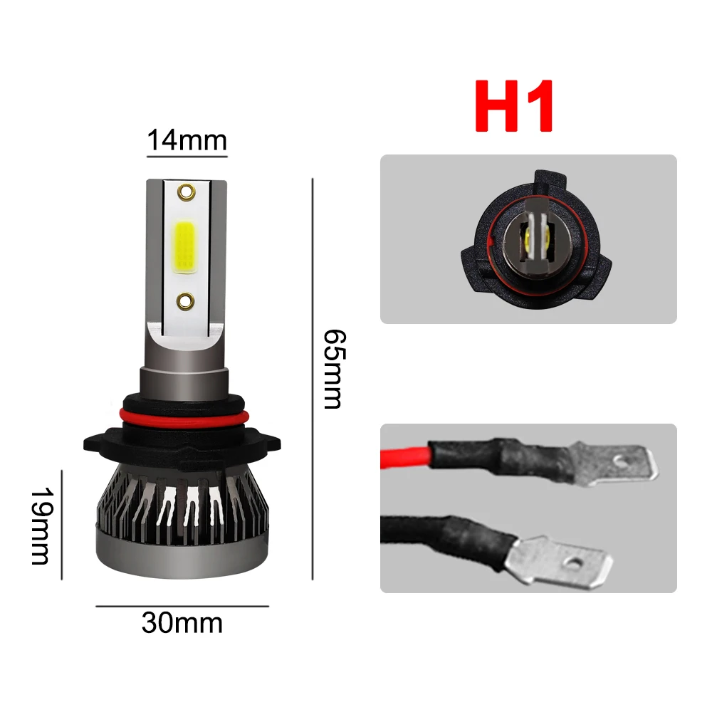 2 шт./компл. мини 1 Авто головного средства ухода за кожей Шеи светильник 9005 9006 H1 H4 H7 H11 импортный COB чип 90 Вт 12000LM белые высокие Мощность Автомобильный светодиодный светильник - Испускаемый цвет: H1