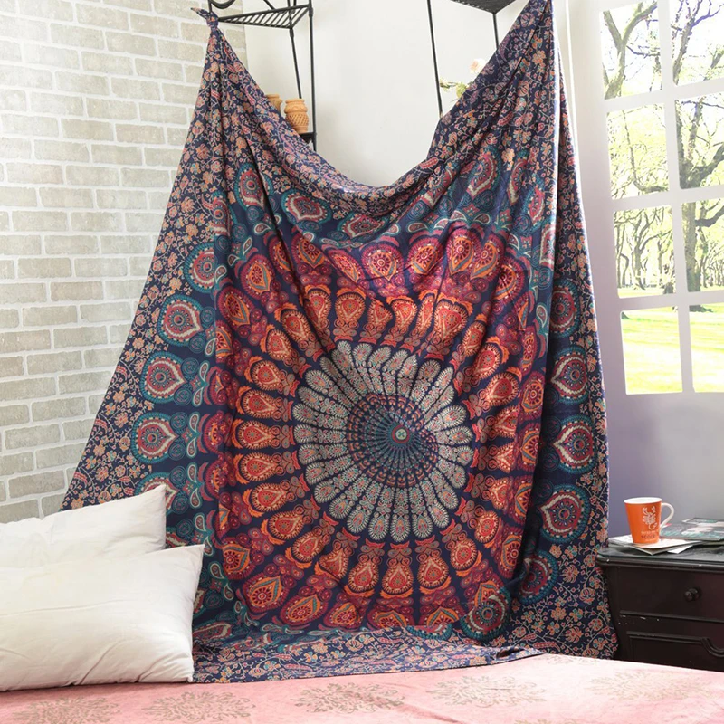 

International Indian Hippie Bohemian Psychedelic Peacock Mandala Wall Hanging Bedding Tapestry macrame wall hanging