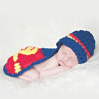 

Cool Superman Handmade Crochet Baby Boy Hat Newborn Photography Props For Photo Shoots Fantasias Infantil Fotografia Kids Hats