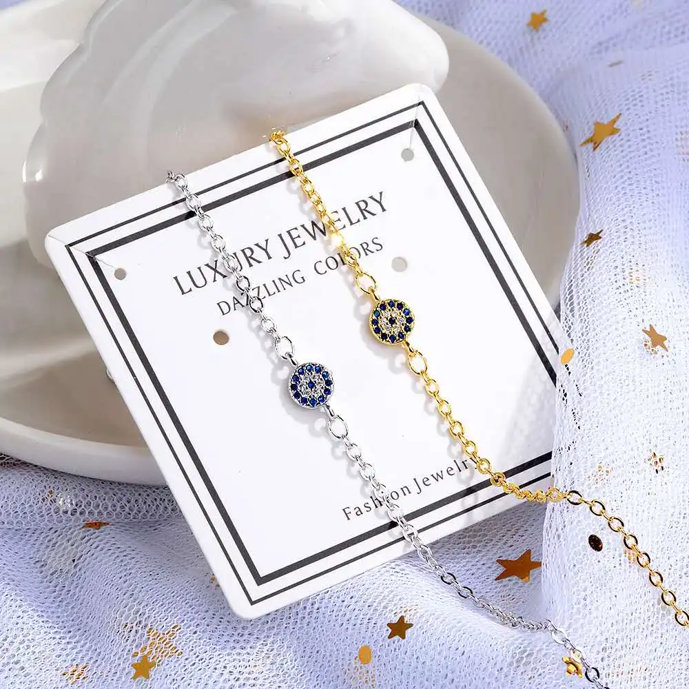 

SL054 new fashion style Evil eye gold sliver color 925 sterling sliver bracelet link chain with cubic zircon stone round jewelry