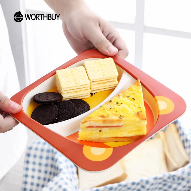 WORTHBUY Cute Cartoon Kids Dinnerware Set Eco Friendly Bamboo Fiber Dinner Children Cutlery For School Picnic Tableware|Столовые