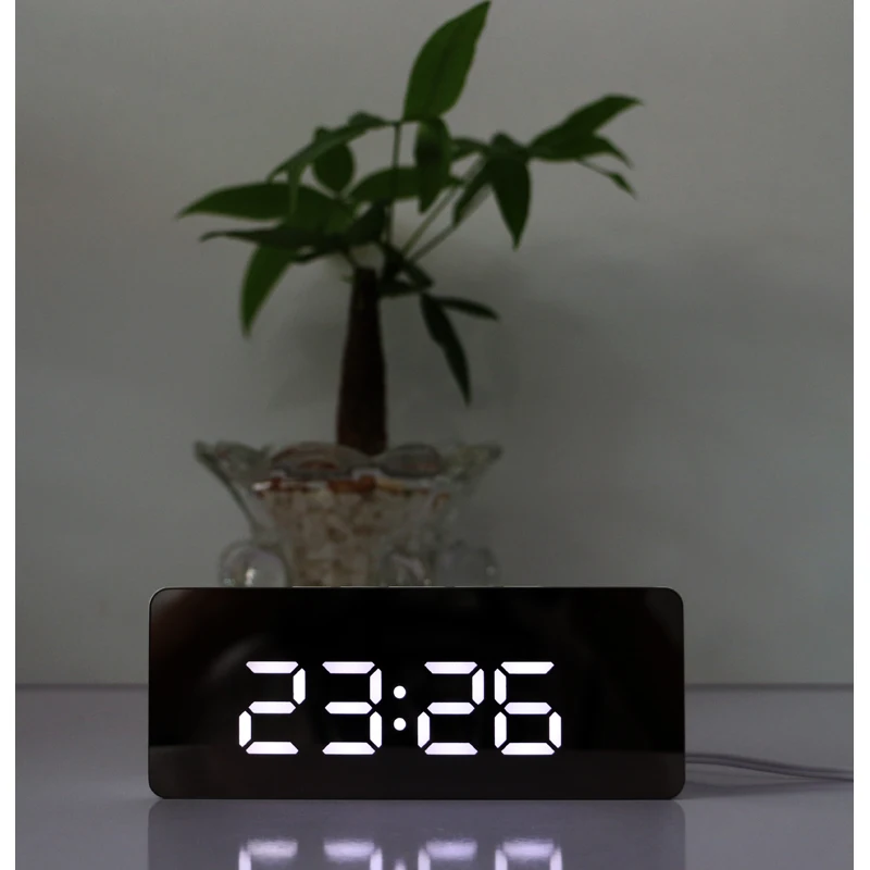 Clear mirror face led digital alarm clock snooze bedside clocks desk