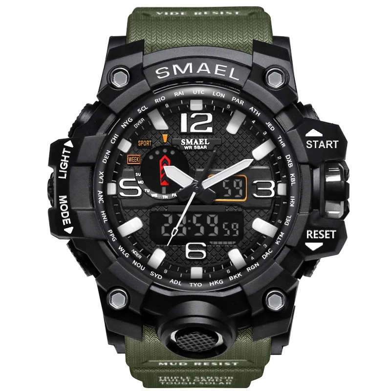 Jual 2018 Baru S Guncangan Pria Olahraga Jam Tangan Besar Tombol Penyetel Kuarsa Digital Jam Tangan untuk Pria Merek Mewah LED Militer Anti Air Pria jam Tangan