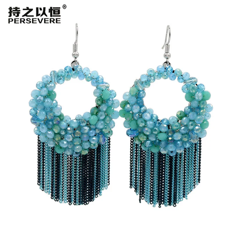 

Bohemian Big Crystal Beaded Circle Drop Earring Handmade Short Chain Tassel Earrings For Women Wedding Earrings Jewelry