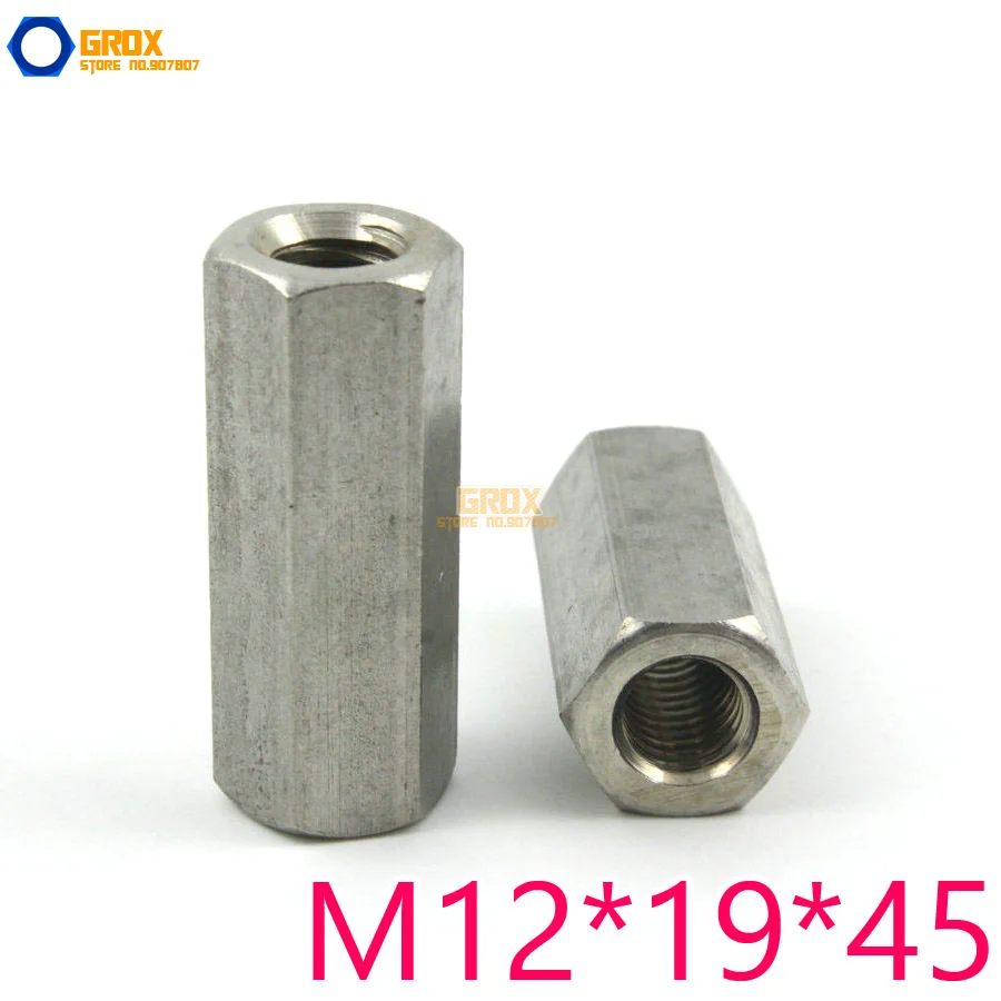 

2 Pieces M12*19*45mm Hex Rod Coupling Nut 304 Stainless Steel