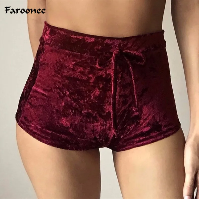 

Farooneee Sexy High Waist Hip Velvet Shorts Women Drawstring Casual Shorts Femininos Large Size Black Gray Red S-XXL 6Q0088