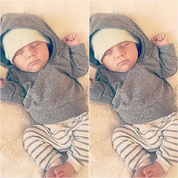 

2PCS Set Baby Girls Warm Long Sleeve Hooded Shirt Tops Jacket +Striped Pants Autumn Spring Outfits 2PCS Set