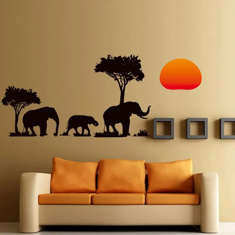 african elephant sunset trees wall sticker art animal decor nursery kindergarten office sofa backdrop decorative decals aa in wall stickers from home - African Decor african elephant sunset trees wall sticker art animal decor nursery kindergarten office sofa backdrop decorative decals aa in wall stickers from home - African Decor