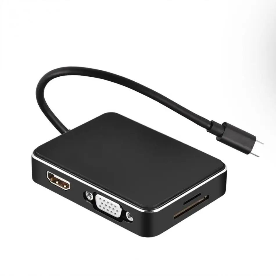 

7 in 1 Type-C to 4K HDMI VGA TF SD Card Reader 3-Port USB 3.0 Hub Adapter Converter for USB-C Laptop