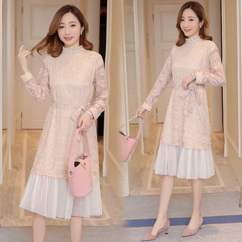 

Maternity Clothing Voile Patchwork Nursing Women Dresses Pregnant Women Nursing Clothing Lace Hollow Adjust Belly Lady Vestidos