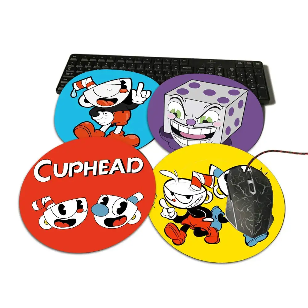 

Game Cuphead Mugman MousePad Durable Desktop Pad CircularPad Computer Radiation Non-Skid Rubber Pad For Work Notebook Gamer Gift
