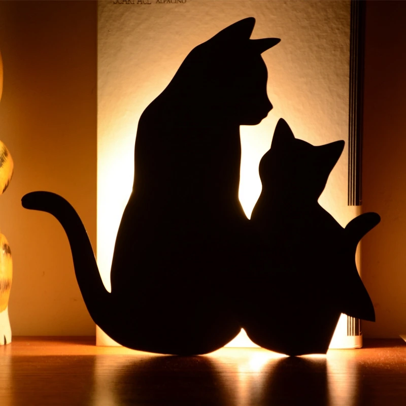 Cat shape Sensor&Voice Silhouette Lamp LED Night Light Nursery Sensor LED Battery Decorative Wall Lamp for Children Bedroom (11)