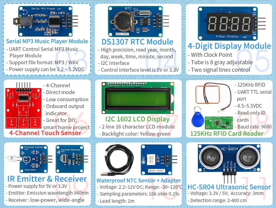 Богатый UNO R3 Atmega328P совета модуль Development Kit C совместим с Arduino UNO R3, с MP3 RTC Температура Touch Сенсор