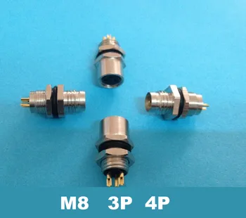 

M8 Sensor Connector panel back mount Waterproof Flange Socket threaded coupling Male&Female 3 4Pin A Type