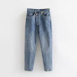 Miguofan Джинсы женские весна 2019 новый дизайн Прямые хлопковые джинсовые штаны для Для женщин Повседневное Твердые Хлопок Высокая талия