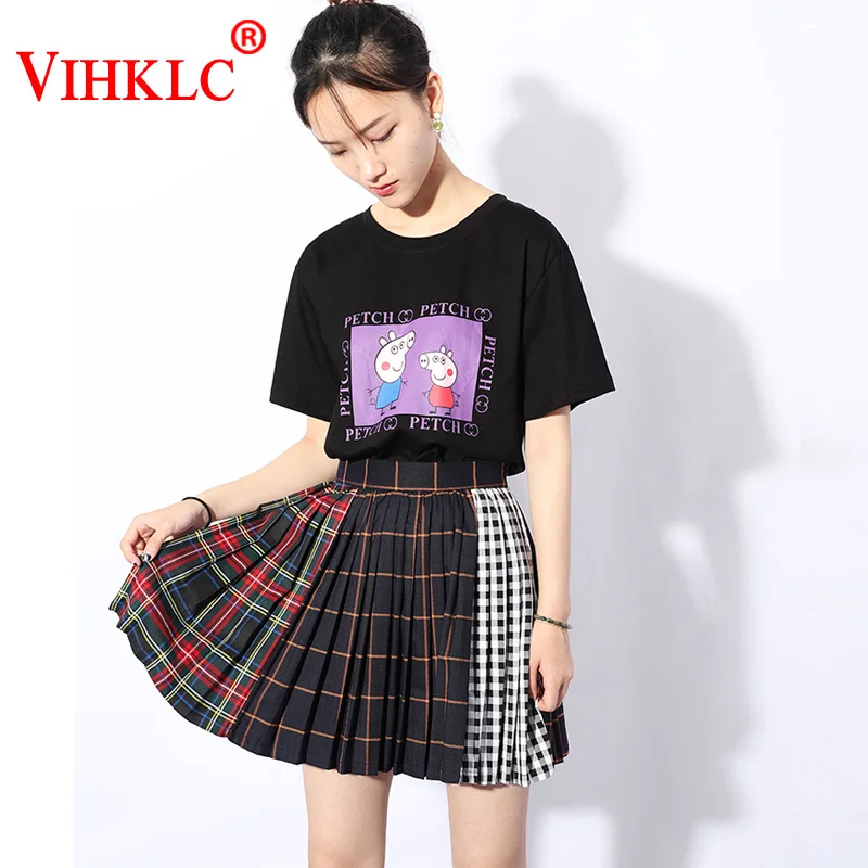

2019 New Summer Autum Harajuku Gothic Multicolor Plaid Pleaded Skirts Punk Hip Hop High Waist Mini Culotte Skirt Femme C941