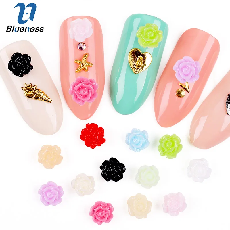

50 Pcs/Lot 12 Colors Resin Flowers Decorations For Nails Glitter 3D Nail Art Rose Flowers Jewelry Acrylic Nail Accessories