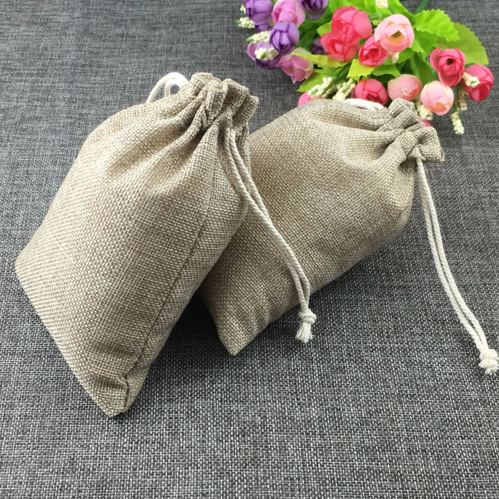 50pcs fashion natural gifts jute bag Cotton thread Drawstring bags