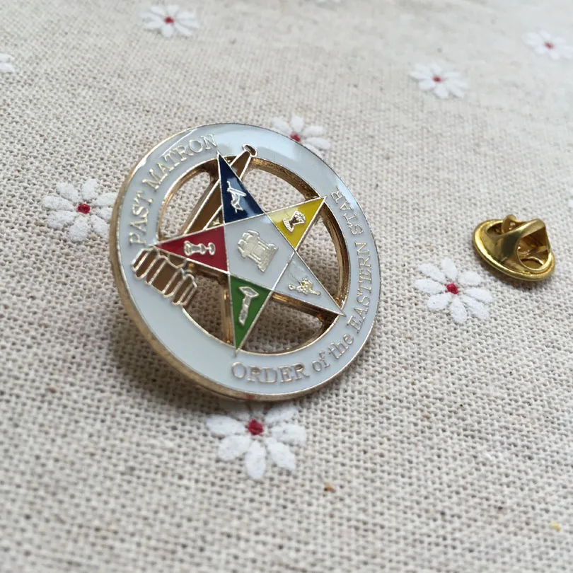 

White Round Freemasonry Lapel Pin Past Matron Order of the Eastern Star Enamel Brooches Masonic Pin Badges