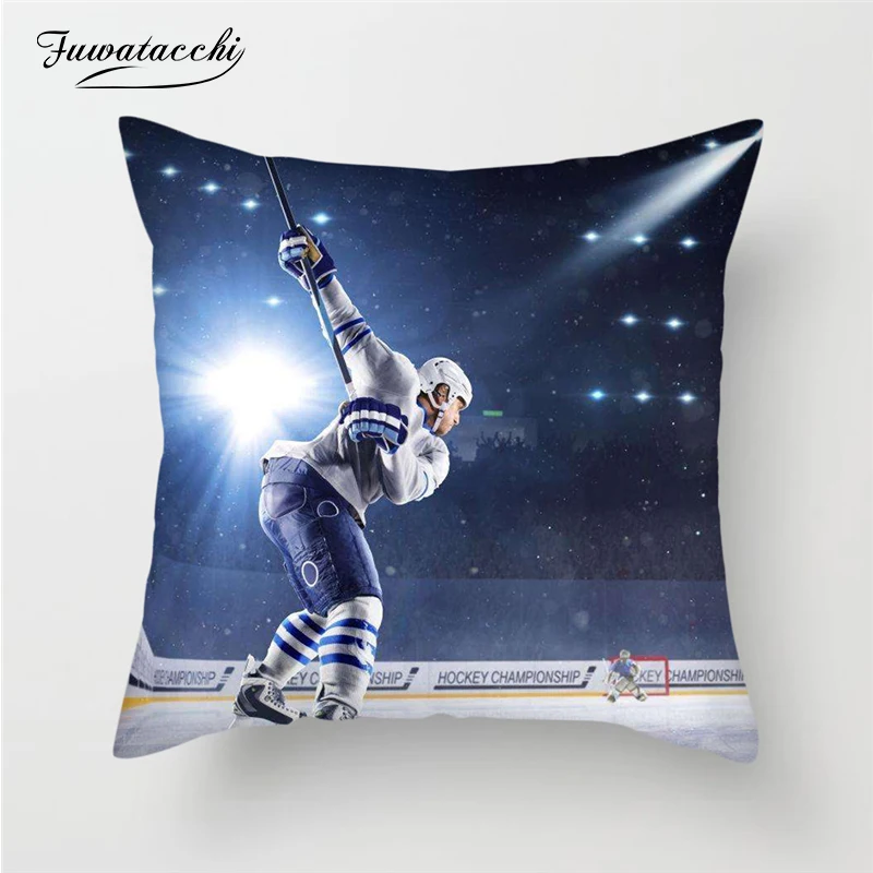 

Fuwatacchi Ice Skiing Game Cushion Cover NHL Hockey Sports Pillow Cover For Home Sofa Decoration Soft Accessories Pillowcases