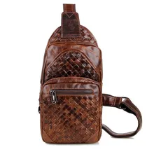 Fashion coffee genuine leather bag chest pack knitting men messenger bags vintage cowhide shoulder bag bolsa masculina #MD-J7250