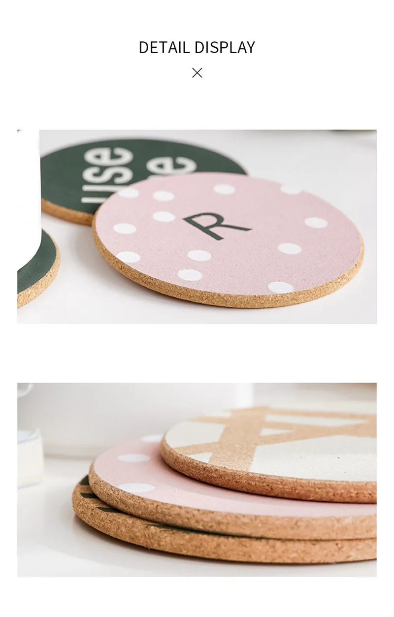 New Arrival Placemat Coaster Nordic Style English Geometric Pattern Cork Pot Mat Insulation Coaster Table Mat  (20)