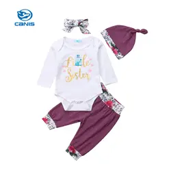 CANIS/Модный комбинезон с цветочным принтом для маленьких девочек, топы, штаны, повязка на голову, Bebe, комплект одежды для девочек