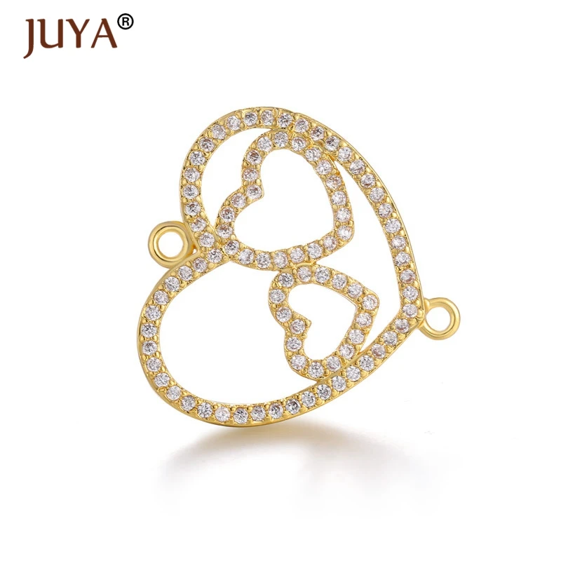 

Jewelry Findings Copper Zirconia Heart Charm Connectors Accessories For DIY Making Bracelet Necklace Earrings Women breloque