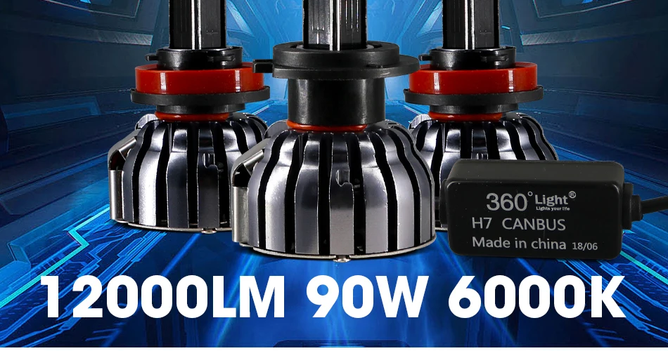 2 hlxg 4 Sides 12000LM H8 H11 Fog lights No Error Free h7 led canbus H4 Lamp HB3 9005 HB4 90W light bulbs for cars 24V 12V 6000K