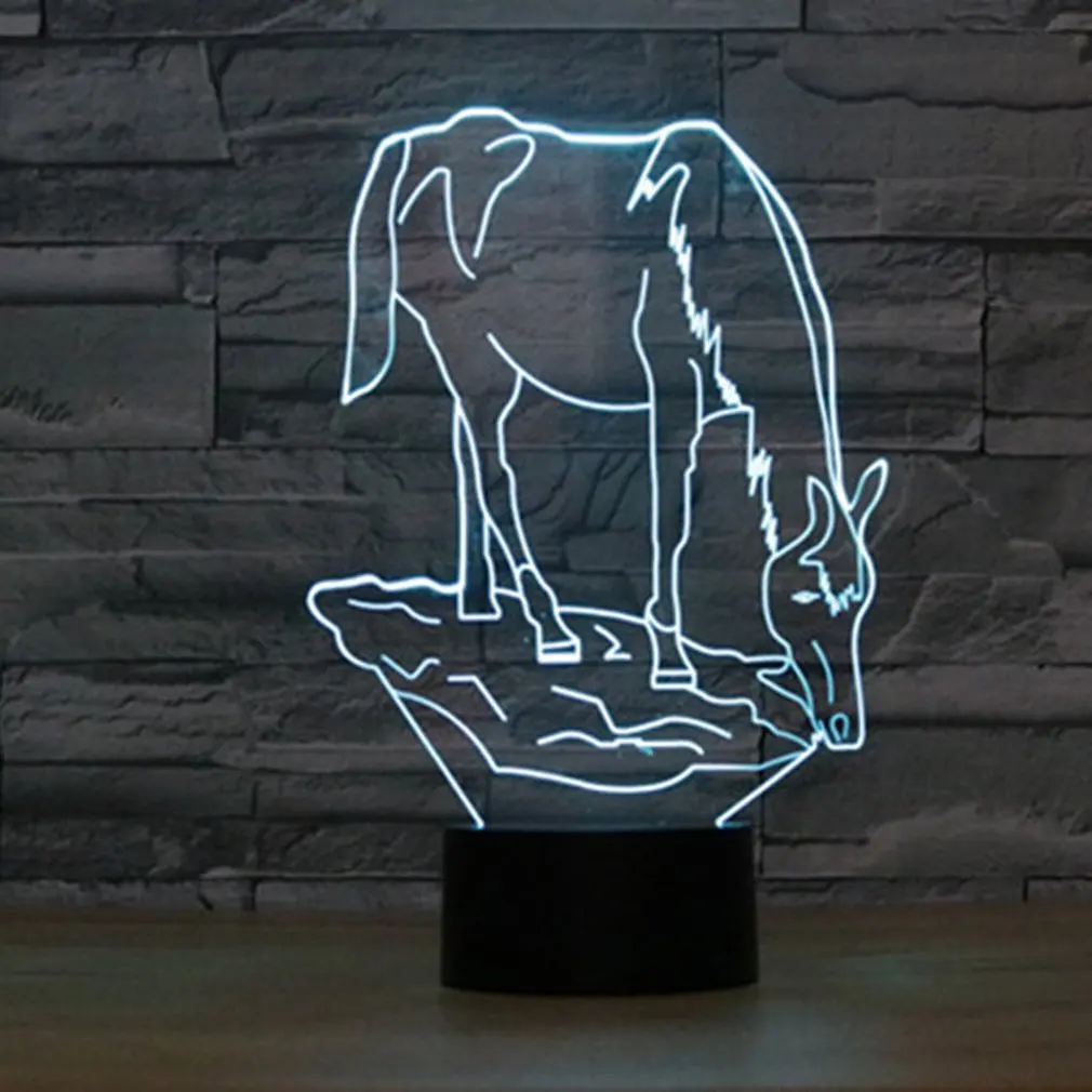 Лошадь форма сенсорная настольная лампа 7 цветов Изменение Настольная лампа 3D светодио дный светодиодная ночник стереоскопическое