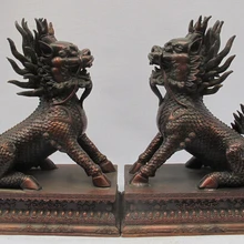 Xd 003251 1" Китайский Красный Бронзовый Foo Dog Лев Запретный Город Страж Ворот Дракон Кирин Пара