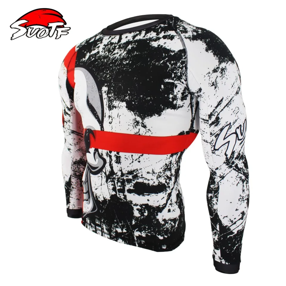 Goedkoop SUOTF Boksen Set Compressie Jersey + Broek Schedel Rashguard Kickboksen Strakke Lange T Shirts Broek Muay Thai MMA Fightwear