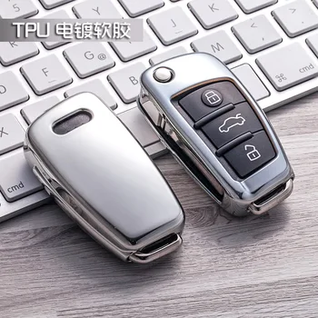 

TPU soft car key case For Audi Q3 A4L A6L Q5 Q7 A1 A3 flip key cover 6 color accessories with keychain car styling for New Gift