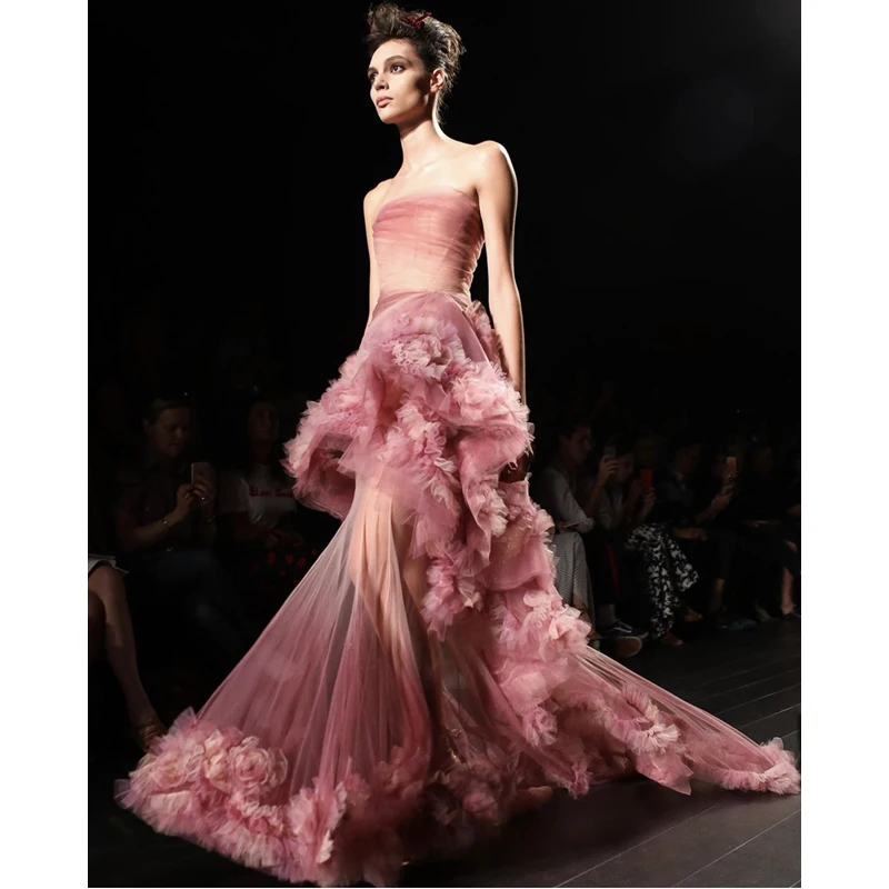 Модное платье для подиума, милое розовое Сетчатое платье для подружки невесты, роскошное вечернее платье для знаменитостей, Vestidos