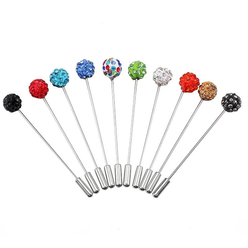 

10pcs/lot Women scarf stick pin Muslim Hijab pins crystal ball shiny decorate full ball shaped fixed safety pin Brooch Pins