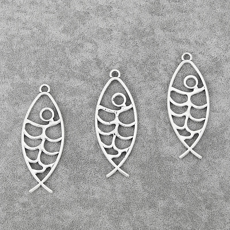 10PCS Tibetan Silver Large Hollow Open Fish  Charms Pendants for DIY Jewelry Necklace Making Findings 69x26mm